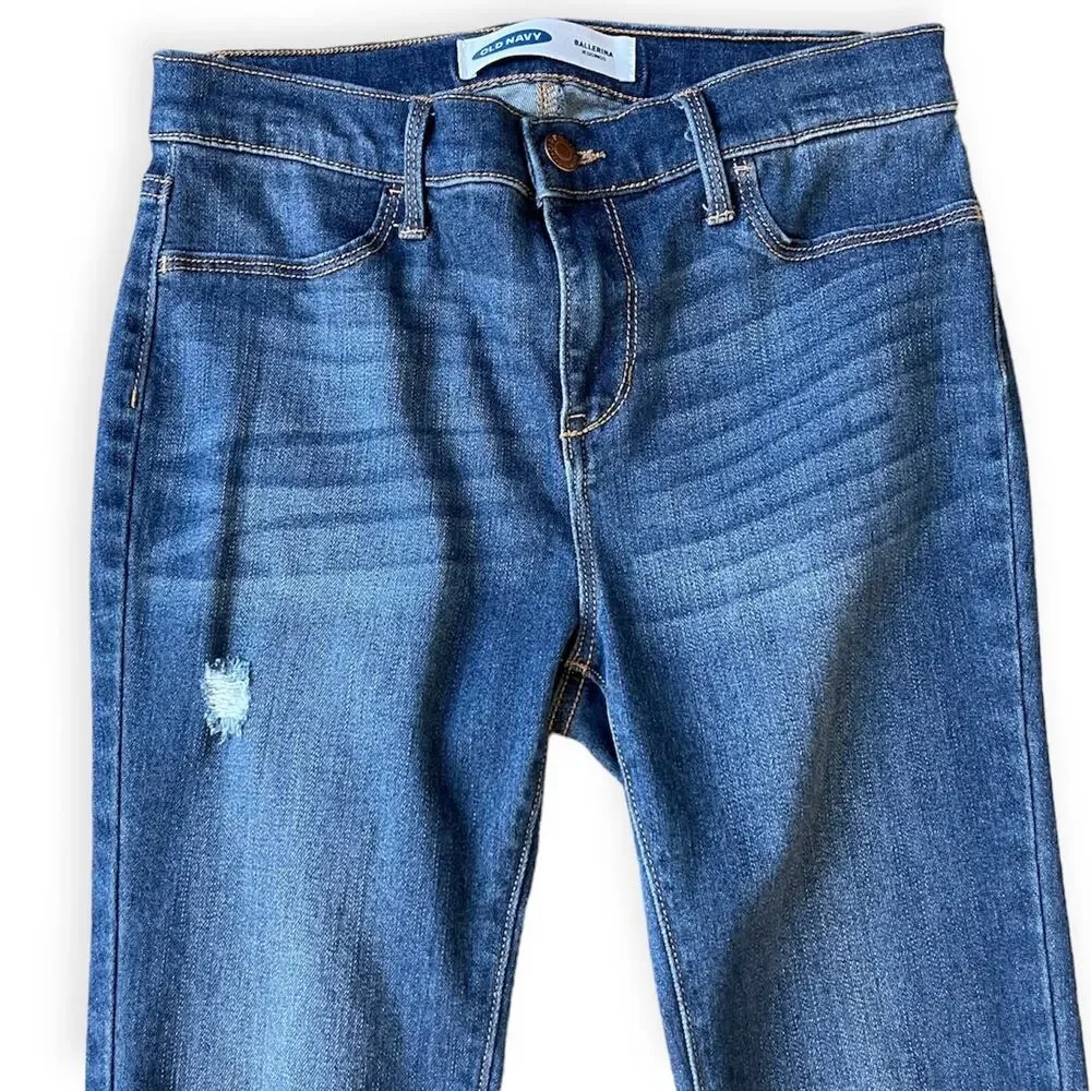 Girls 14 Old Navy Ballerina Dark Distressed Stretch Jeggings Jeans Frayed Hem